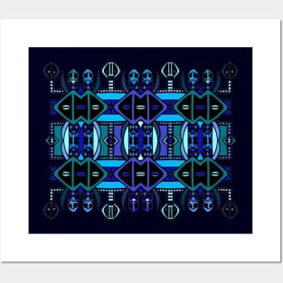 African Symbolic  Design in Blues - "The Knowledge of Tradition" Posters and Art